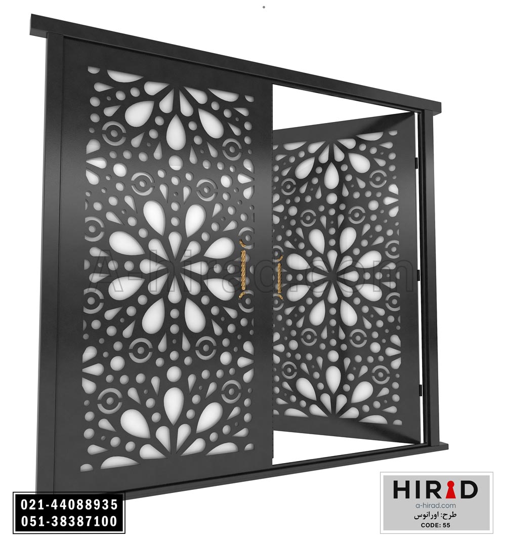 درب فلزی لیزری دولنگه هیراد طرح اورانوس کد 2055 عرض 265 ارتفاع 223 